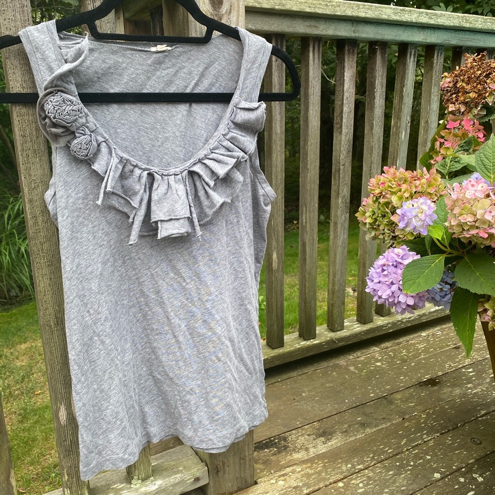 J. Crew Gray Floral Neck Blouse